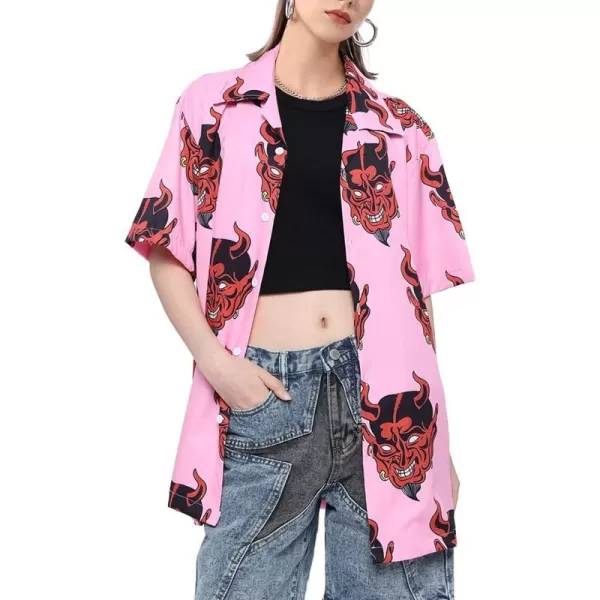 Aelfric Eden Oversized Graphic Printed Shirts Casual Button Down Short Sleeve Tees Summer Streetwear TopsPink