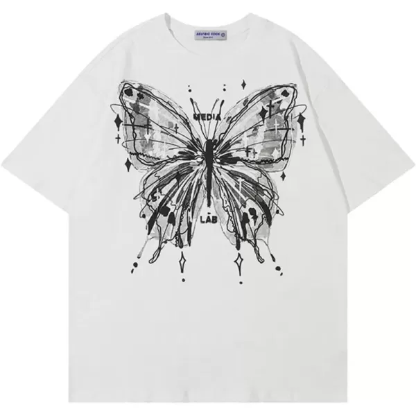 Aelfric Eden Oversized Graphic Tees Unisex Graffiti Print Shirts Inkjet Tee Top19a01butterfly Print  White