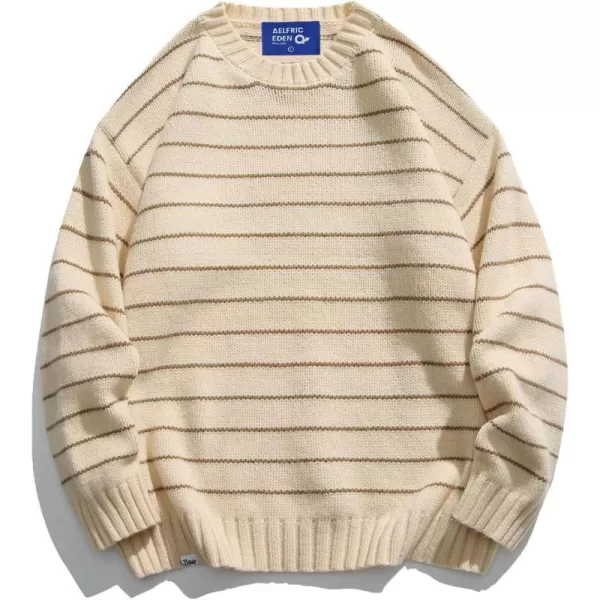 Aelfric Eden Vintage Soft Knit Sweater Autumn Mens Oversized Casual Pullover JumperD02stripes amp Apricot