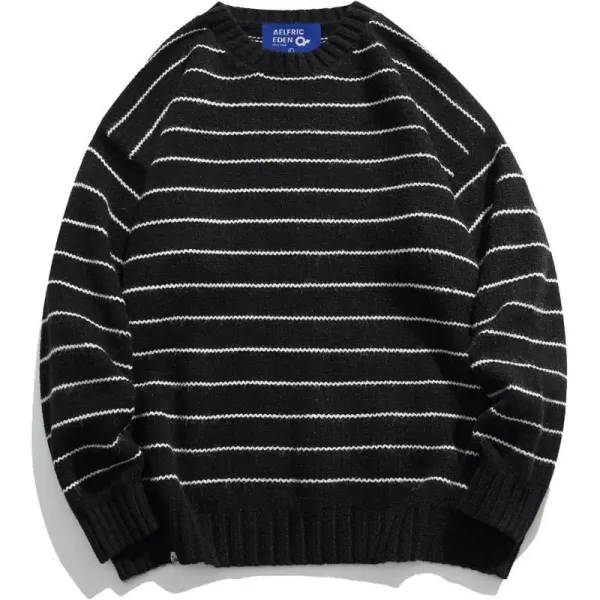 Aelfric Eden Vintage Soft Knit Sweater Autumn Mens Oversized Casual Pullover JumperD02stripes amp Black