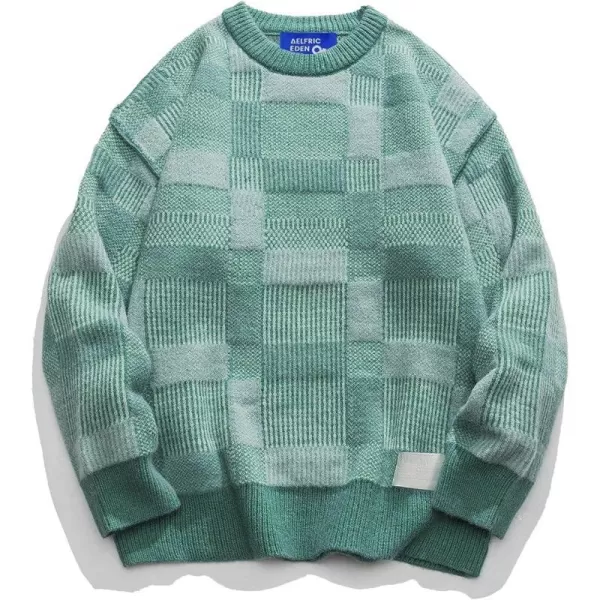 Aelfric Eden Vintage Soft Knit Sweater Autumn Mens Oversized Casual Pullover JumperF01plaidampgreen