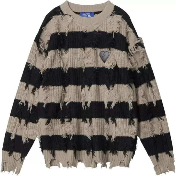 Aelfric Eden Vintage Soft Knit Sweater Autumn Mens Oversized Casual Pullover JumperF02stripe Fringe amp Khaki