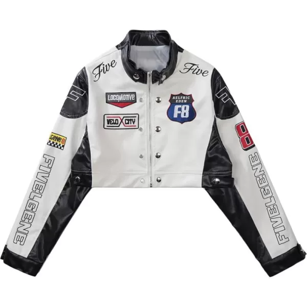 Aelfric Eden Womens Motorcycle Crop Jacket Letter Hiphop Streetwear Vintage Casual Color Block Baseball Varsity CoatsA1black