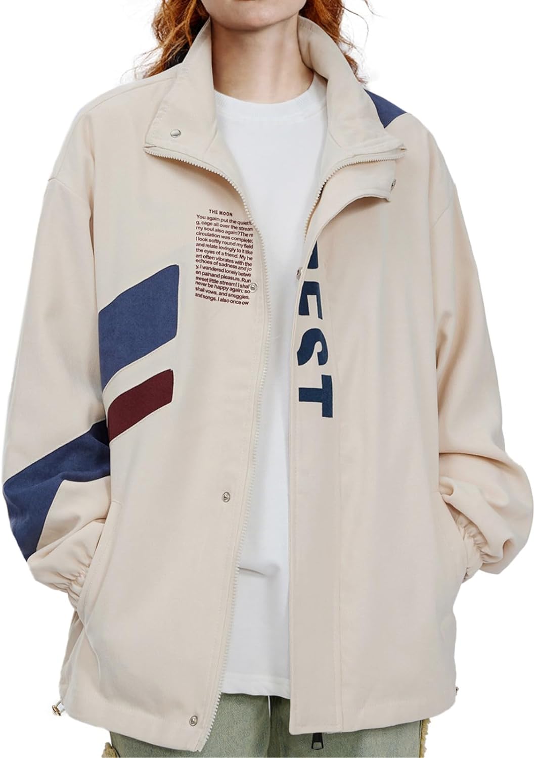 Aelfric Eden Mens Motorcycle Jackets Varsity Jacket Vintage Letter Print Patchwork Jacket Beige Oversized Overcoats01beige