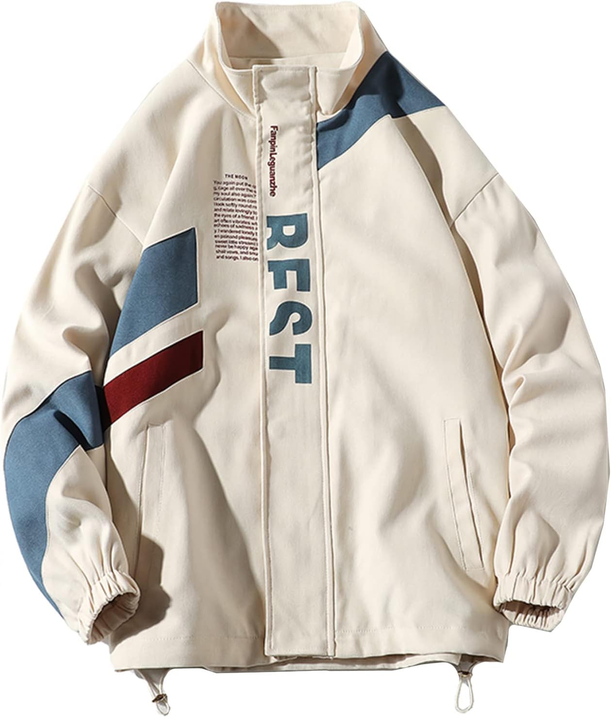 Aelfric Eden Mens Motorcycle Jackets Varsity Jacket Vintage Letter Print Patchwork Jacket Beige Oversized Overcoats01beige