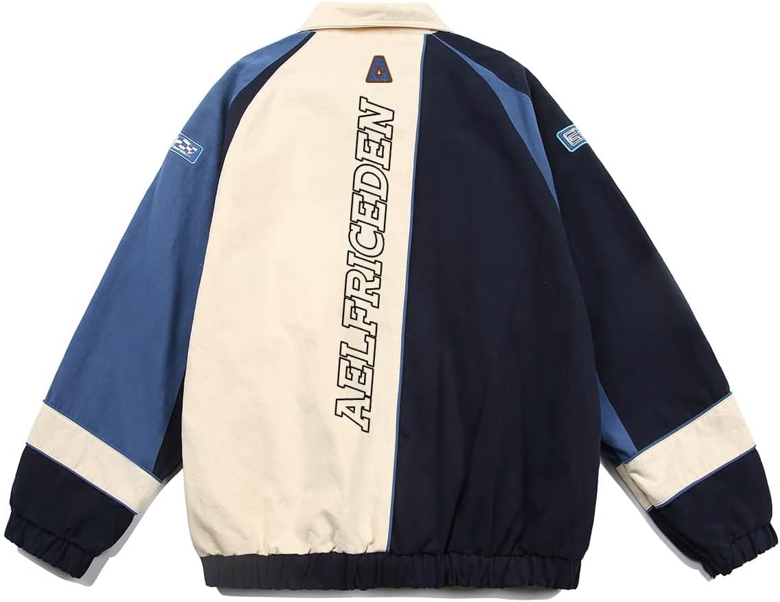 Aelfric Eden Mens Motorcycle Jackets Varsity Jacket Vintage Letter Print Patchwork Jacket Beige Oversized Overcoats04black