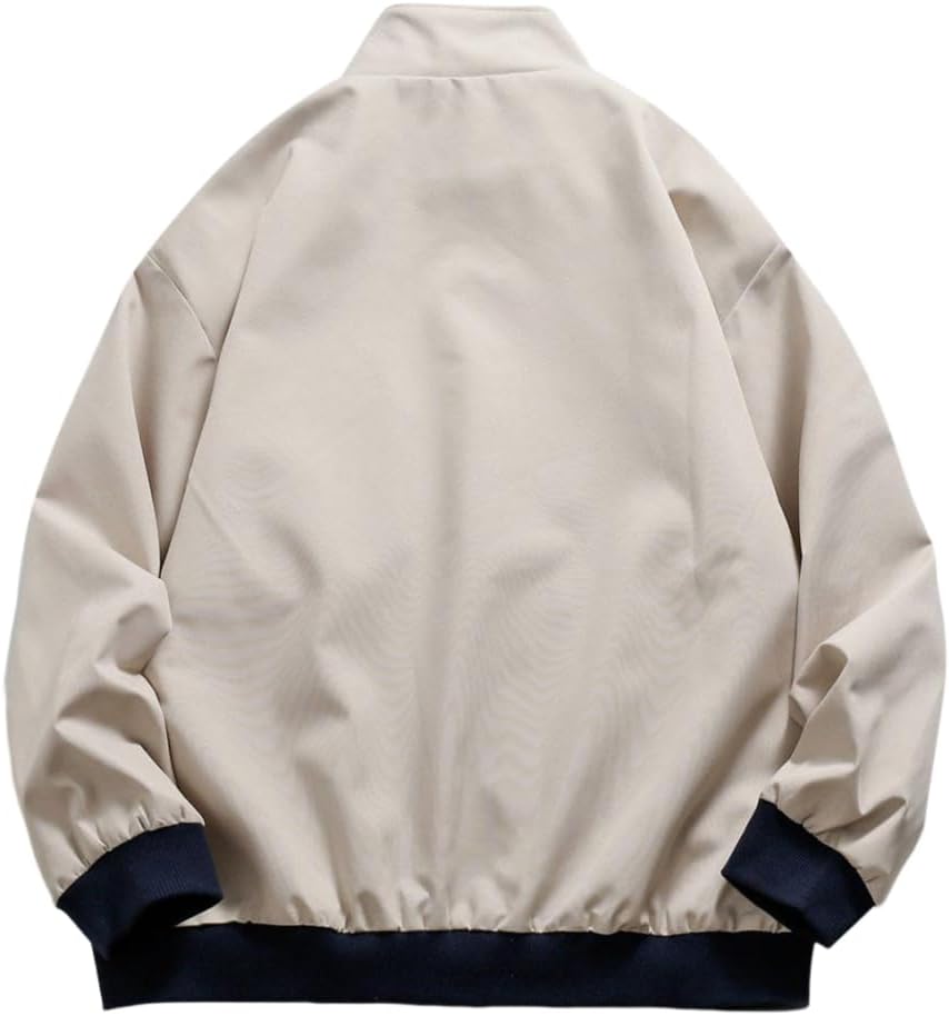 Aelfric Eden Mens Motorcycle Jackets Varsity Jacket Vintage Letter Print Patchwork Jacket Beige Oversized Overcoats05beige
