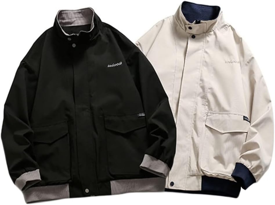 Aelfric Eden Mens Motorcycle Jackets Varsity Jacket Vintage Letter Print Patchwork Jacket Beige Oversized Overcoats05black
