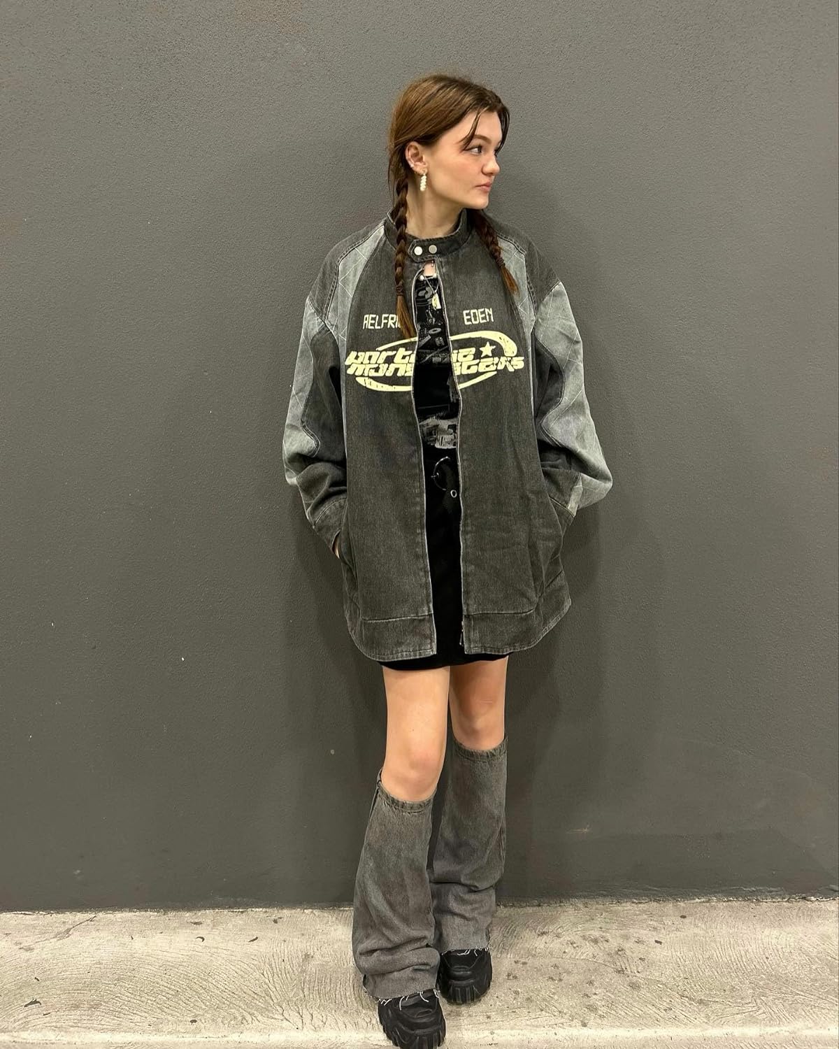 Aelfric Eden Mens Motorcycle Jackets Varsity Jacket Vintage Letter Print Patchwork Jacket Beige Oversized Overcoats1712gray