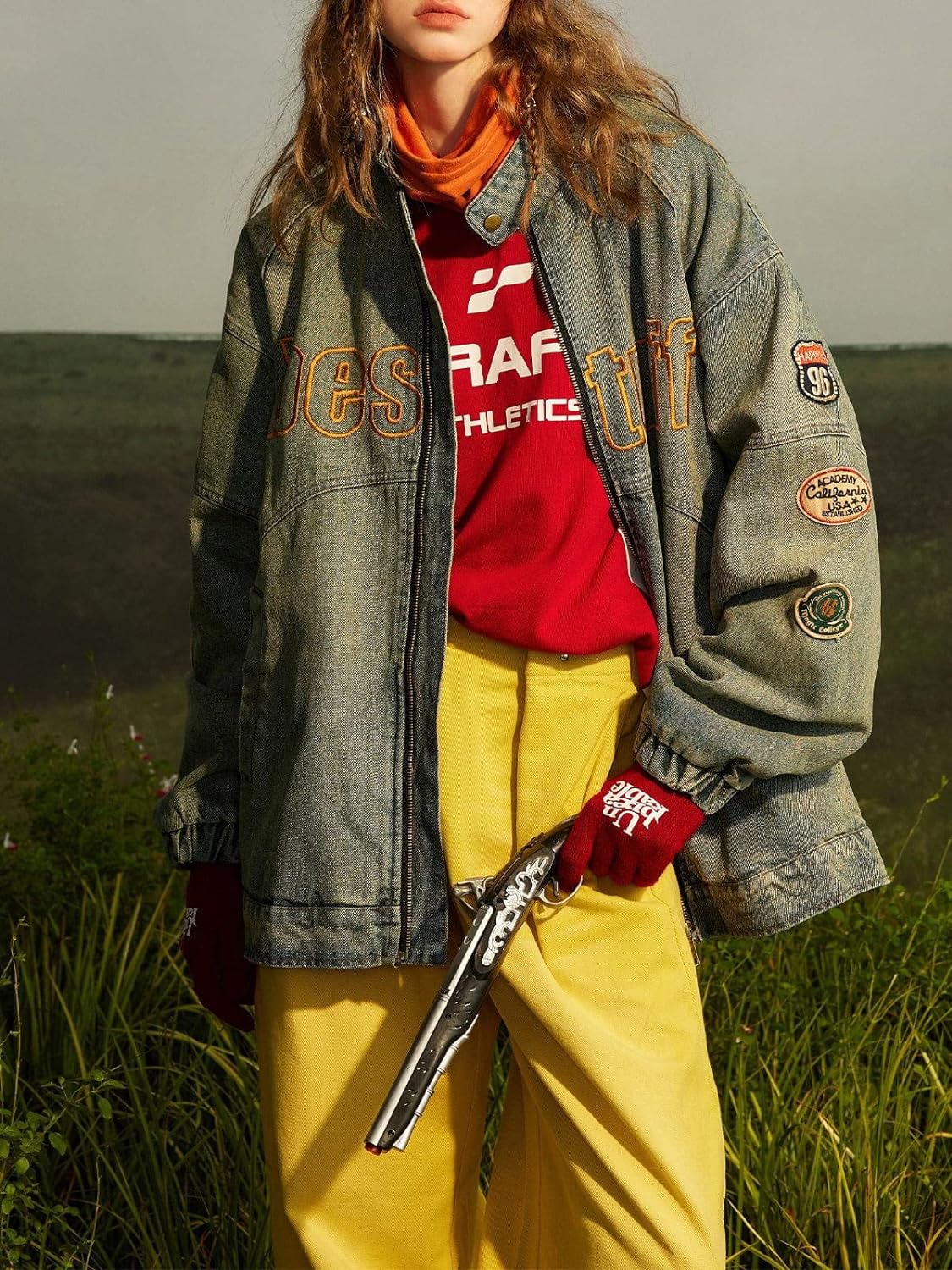 Aelfric Eden Mens Motorcycle Jackets Varsity Jacket Vintage Letter Print Patchwork Jacket Beige Oversized OvercoatsW01blue