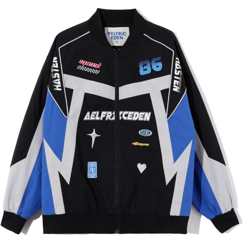 Aelfric Eden Mens Motorcycle Jacket Blackair Moto Varsity Baseball Jacket Women Vintage CoatsBa6color Blocking amp Black