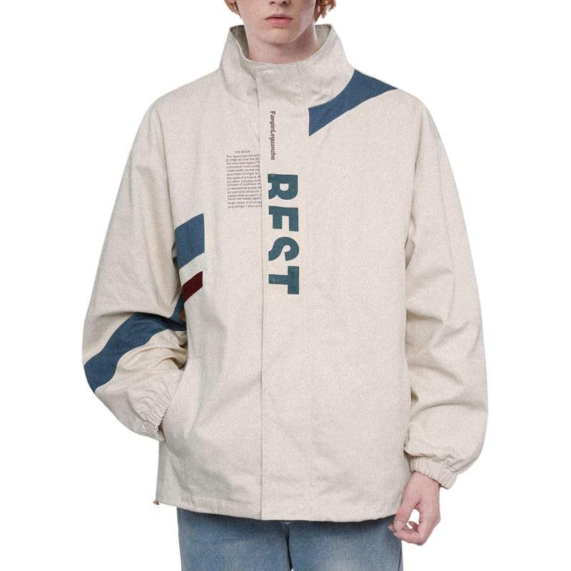 Aelfric Eden Mens Motorcycle Jackets Varsity Jacket Vintage Letter Print Patchwork Jacket Beige Oversized Overcoats01beige