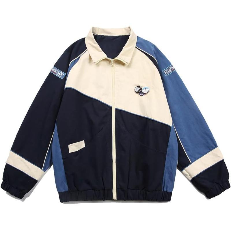 Aelfric Eden Mens Motorcycle Jackets Varsity Jacket Vintage Letter Print Patchwork Jacket Beige Oversized Overcoats04black