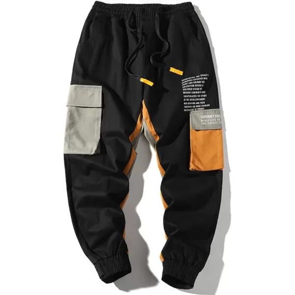 Aelfric Eden Mens Cargo Pants Patchwork Relaxed Fit Casual MultiPockets Jogger Pants Streetwear Hiking Pants with Drawstring01black