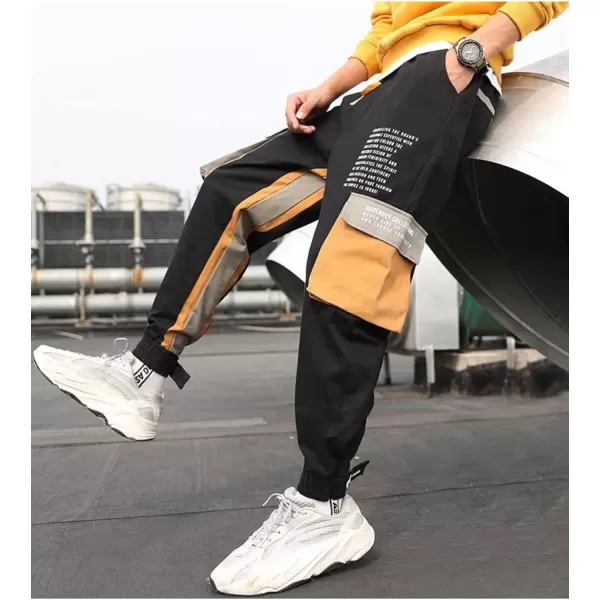 Aelfric Eden Mens Cargo Pants Patchwork Relaxed Fit Casual MultiPockets Jogger Pants Streetwear Hiking Pants with Drawstring01black
