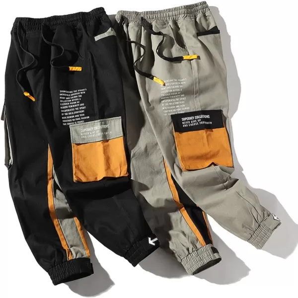 Aelfric Eden Mens Cargo Pants Patchwork Relaxed Fit Casual MultiPockets Jogger Pants Streetwear Hiking Pants with Drawstring01black