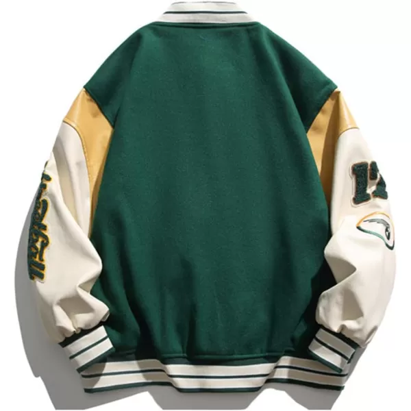 Aelfric Eden Mens Harajuku Graphic Print Varsity Jacket Colorblock Zipper Closure Baseball CoatsAa1green