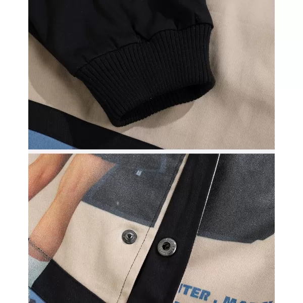 Aelfric Eden Mens Harajuku Graphic Print Varsity Jacket Colorblock Zipper Closure Baseball CoatsBlue