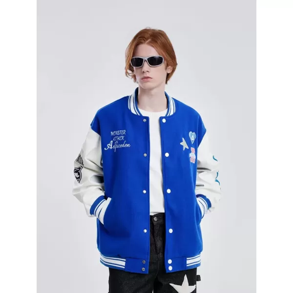 Aelfric Eden Mens Motorcycle Jacket Blackair Moto Varsity Baseball Jacket Women Vintage CoatsBa05embroidery amp Blue