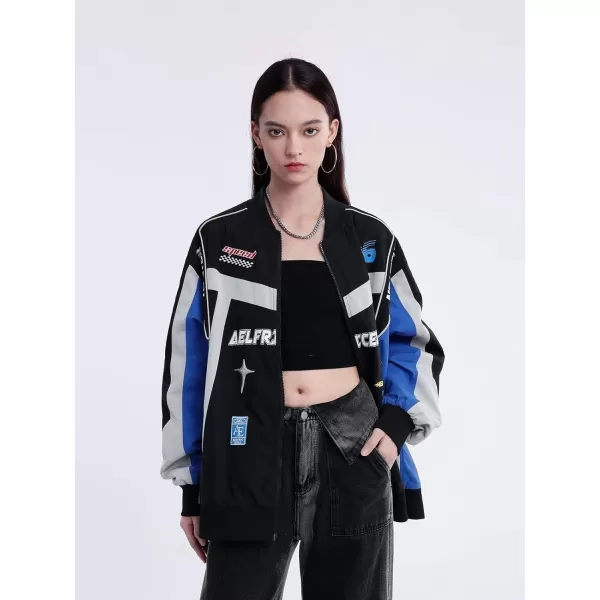 Aelfric Eden Mens Motorcycle Jacket Blackair Moto Varsity Baseball Jacket Women Vintage CoatsBa6color Blocking amp Black