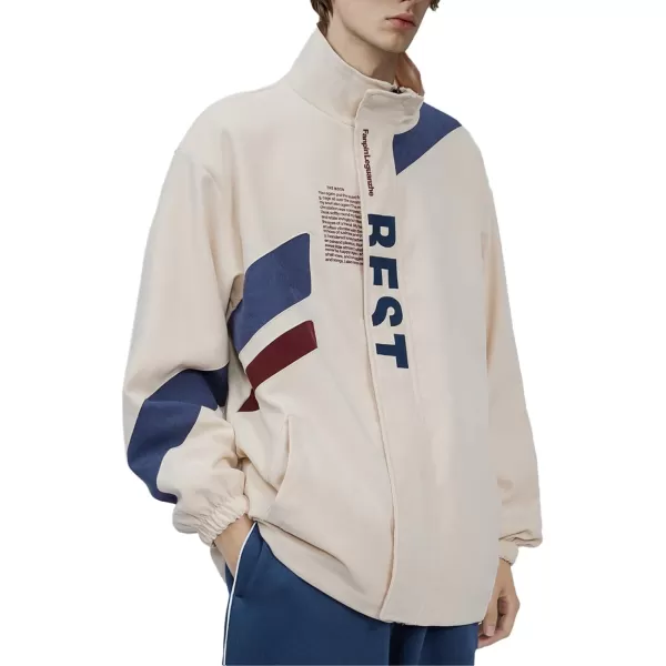 Aelfric Eden Mens Motorcycle Jackets Varsity Jacket Vintage Letter Print Patchwork Jacket Beige Oversized Overcoats01beige