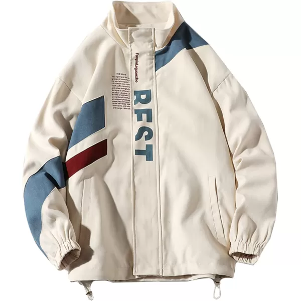 Aelfric Eden Mens Motorcycle Jackets Varsity Jacket Vintage Letter Print Patchwork Jacket Beige Oversized Overcoats01beige
