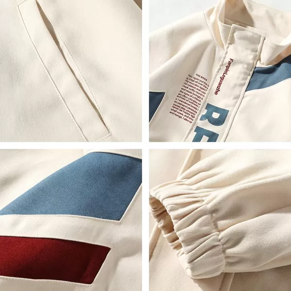Aelfric Eden Mens Motorcycle Jackets Varsity Jacket Vintage Letter Print Patchwork Jacket Beige Oversized Overcoats01beige