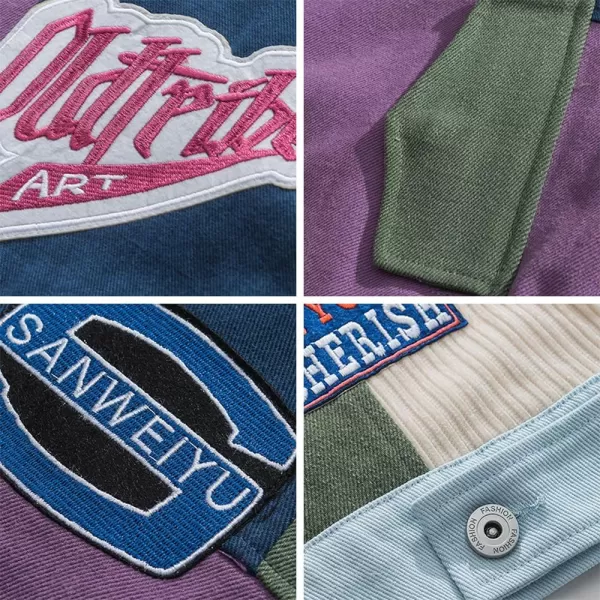 Aelfric Eden Mens Motorcycle Jackets Varsity Jacket Vintage Letter Print Patchwork Jacket Beige Oversized Overcoats01violet