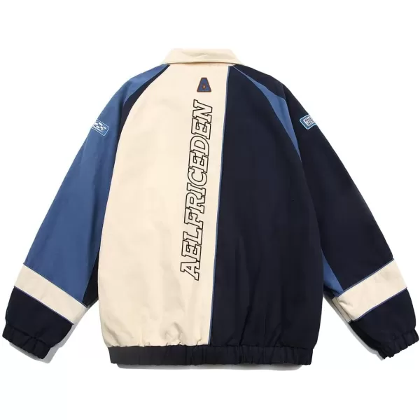 Aelfric Eden Mens Motorcycle Jackets Varsity Jacket Vintage Letter Print Patchwork Jacket Beige Oversized Overcoats04black