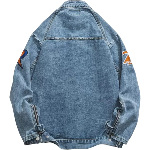 Aelfric Eden Mens Motorcycle Jackets Varsity Jacket Vintage Letter Print Patchwork Jacket Beige Oversized Overcoats04blue