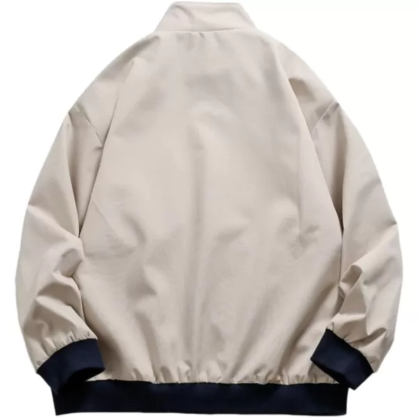 Aelfric Eden Mens Motorcycle Jackets Varsity Jacket Vintage Letter Print Patchwork Jacket Beige Oversized Overcoats05beige