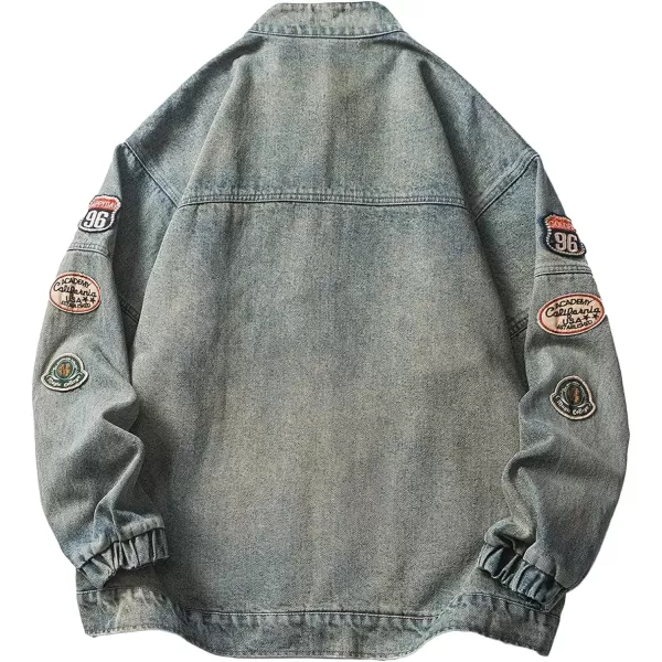 Aelfric Eden Mens Motorcycle Jackets Varsity Jacket Vintage Letter Print Patchwork Jacket Beige Oversized OvercoatsW01blue
