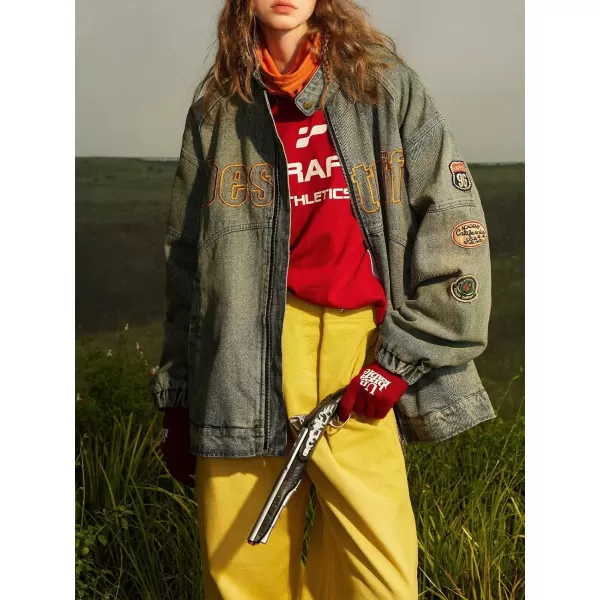 Aelfric Eden Mens Motorcycle Jackets Varsity Jacket Vintage Letter Print Patchwork Jacket Beige Oversized OvercoatsW01blue