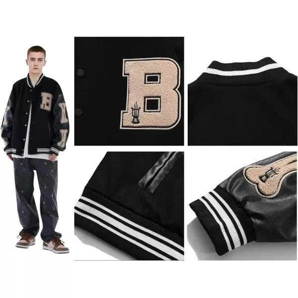 Aelfric Eden Mens Varsity Jacket Harajuku Vintage Graphic Baseball Jacket Unisex Coats StreetwearBlack