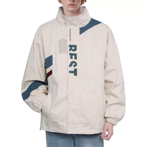 Aelfric Eden Mens Motorcycle Jackets Varsity Jacket Vintage Letter Print Patchwork Jacket Beige Oversized Overcoats01beige