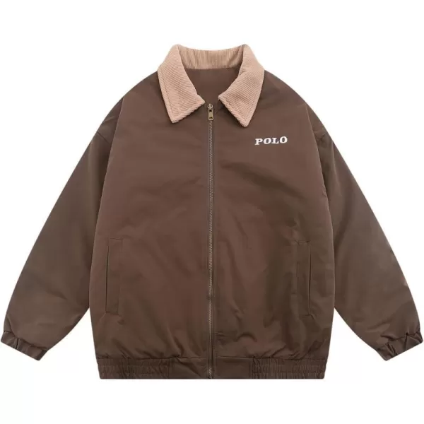 Aelfric Eden Mens Motorcycle Jackets Varsity Jacket Vintage Letter Print Patchwork Jacket Beige Oversized Overcoats08brown