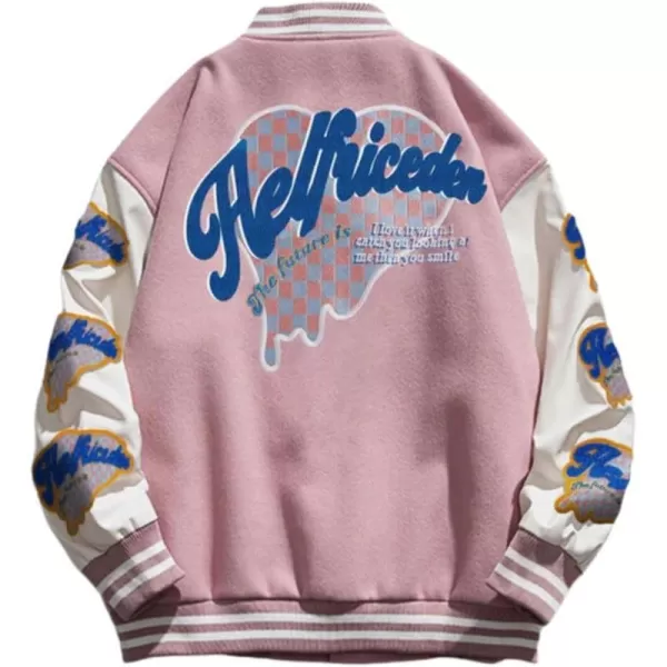 Aelfric Eden Mens Varsity Jacket Harajuku Vintage Graphic Baseball Jacket Unisex Coats StreetwearB56pink