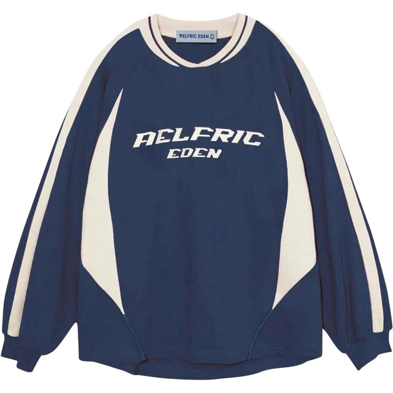 Aelfric Eden Oversized Crewneck Sweatshirts for Men Red Vintage Graphic Pullover Loose Fit Streetwear Long Sleeve TopBlue