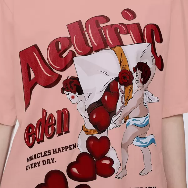 Aelfric Eden Graphic Tees Unisex Oversized T Shirts Heart Print Angel Cartoon Summer TopsPink