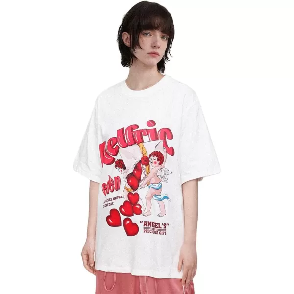 Aelfric Eden Graphic Tees Unisex Oversized T Shirts Heart Print Angel Cartoon Summer TopsWhite