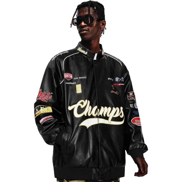 Aelfric Eden Mens Harajuku Graphic Print Varsity Jacket Colorblock Zipper Closure Baseball CoatsB7black