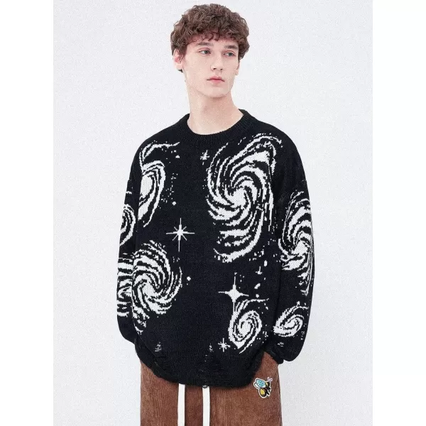 Aelfric Eden Mens Long Sleeve Van Gogh Printed Cable Knit Sweaters Casual Oversized Sweater PulloverA7black