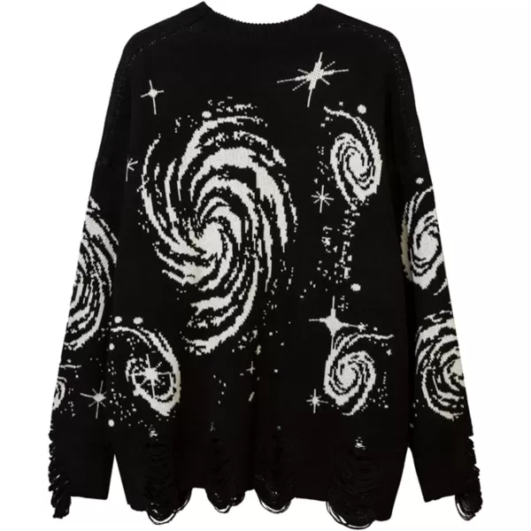 Aelfric Eden Mens Long Sleeve Van Gogh Printed Cable Knit Sweaters Casual Oversized Sweater PulloverA7black