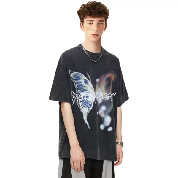 Aelfric Eden Mens Oversized T Shirts Tees Distorted Portrait Print Crew Neck Cotton Tops Streetwear Casual Shirt1576black