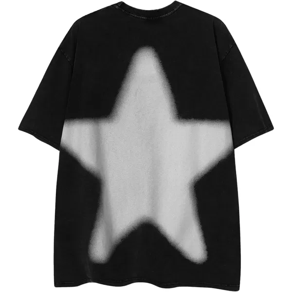 Aelfric Eden Mens Star Graphic Tees Y2k Washed Oversized T Shirts Vintage Streetwear Shirt Casual TopsBlack