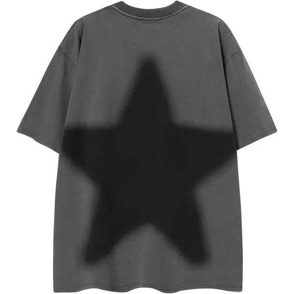 Aelfric Eden Mens Star Graphic Tees Y2k Washed Oversized T Shirts Vintage Streetwear Shirt Casual TopsGrey