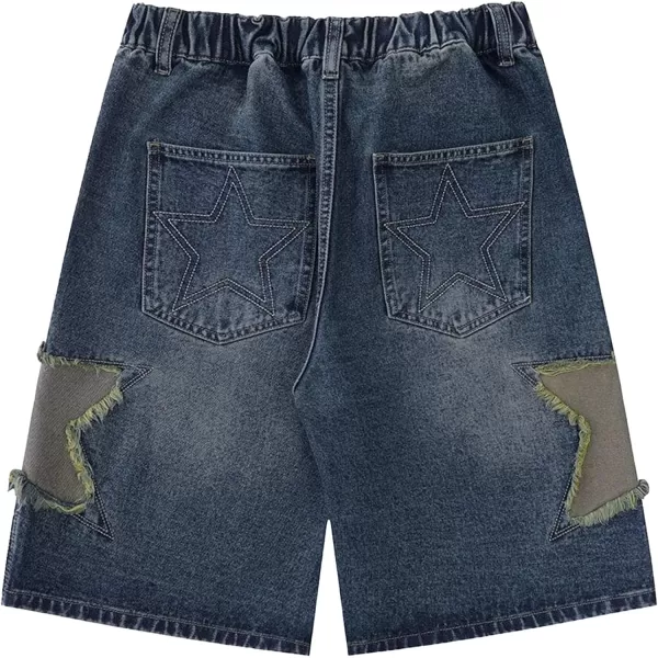 Aelfric Eden Mens Star Patchwork Denim Shorts Mid Rise Stretchy Patchwork Jeans Shorts Casual Denim Shorts StreetwearA07blue