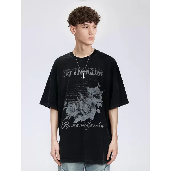 Aelfric Eden Mens Vintage Oversized Streetwear T Shirts Unisex Letter Graphic Print Tee Tops Casual Summer TshirtA6black