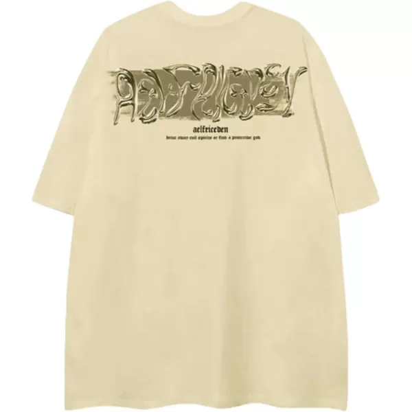 Aelfric Eden Metalic Graphic Tees Men Y2k Oversized T Shirts Women Vintage Tees Unisex Summer TopsBeige