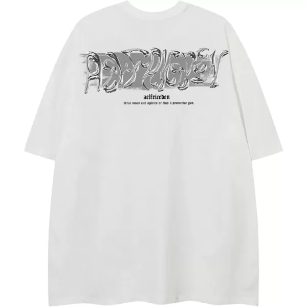 Aelfric Eden Metalic Graphic Tees Men Y2k Oversized T Shirts Women Vintage Tees Unisex Summer TopsWhite